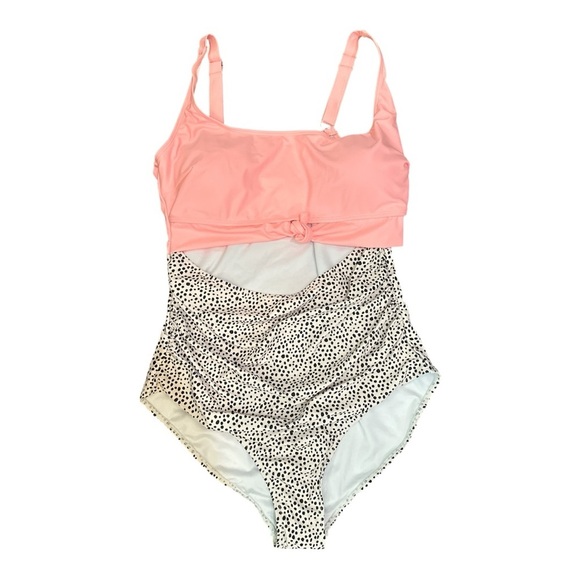 Eomenie One Piece Swimsuit XL Light Pink Print – Tummy Control Cutout - Picture 4 of 9